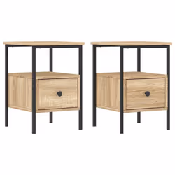 vidaXL Bedside Cabinets Nightstand Bedside Table 2 pcs Black Engineered Wood - sonoma oak