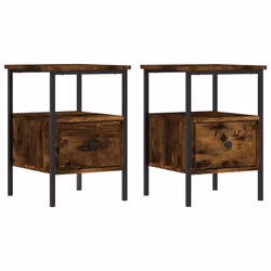vidaXL Bedside Cabinets Nightstand Bedside Table 2 pcs Black Engineered Wood - smoked oak
