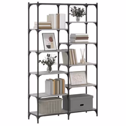 vidaXL Bookshelf Display Cabinet Bookcase Smoked Oak Engineered Wood and Iron - grey sonoma - Additional view 2