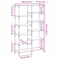 vidaXL Bookshelf Display Cabinet Bookcase Smoked Oak Engineered Wood and Iron - grey sonoma - Additional view 3
