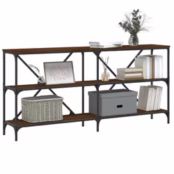 vidaXL Console Table Side Table Sideboard End Table Engineered Wood and Iron - brown oak, 160 x 30 x 75 cm/ 1 pcs - Additional view 2