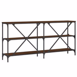 vidaXL Console Table Side Table Sideboard End Table Engineered Wood and Iron - brown oak, 160 x 30 x 75 cm/ 1 pcs - Additional view 5