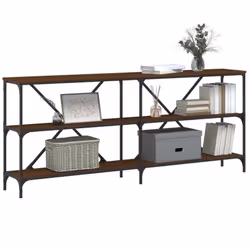 vidaXL Console Table Side Table Sideboard End Table Engineered Wood and Iron - brown oak, 180 x 30 x 75 cm/ 2 pcs - Additional view 2