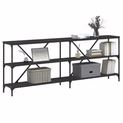 vidaXL Console Table Side Table Sideboard End Table Engineered Wood and Iron - black, 200 x 30 x 75 cm/ 1 pcs - Additional view 2
