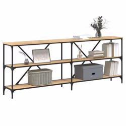 vidaXL Console Table Side Table Sideboard End Table Engineered Wood and Iron - sonoma oak, 200 x 30 x 75 cm/ 2 pcs - Additional view 2