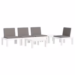 vidaXL Garden Lounge Set Patio Table and Chairs with Cushions 6 Piece White PP