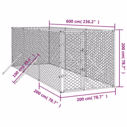 vidaXL Outdoor Dog Kennel Pet Cage Dog House Pet Crate Silver Galvanised Steel - 2 x 6 x 2 m - Additional view 3