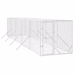 vidaXL Outdoor Dog Kennel Pet Cage Dog House Pet Crate Silver Galvanised Steel - 2 x 10 x 2 m - Additional view 2