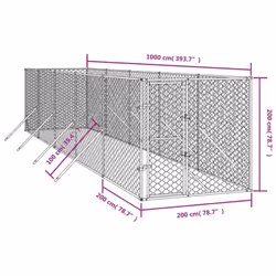 vidaXL Outdoor Dog Kennel Pet Cage Dog House Pet Crate Silver Galvanised Steel - 2 x 10 x 2 m - Additional view 3