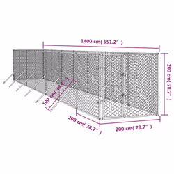 vidaXL Outdoor Dog Kennel Pet Cage Dog House Pet Crate Silver Galvanised Steel - 2 x 14 x 2 m