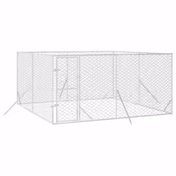 vidaXL Outdoor Dog Kennel Pet Cage Dog House Pet Crate Silver Galvanised Steel - 4 x 4 x 2 m