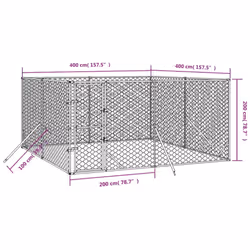 vidaXL Outdoor Dog Kennel Pet Cage Dog House Pet Crate Silver Galvanised Steel - 4 x 4 x 2 m