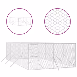 vidaXL Outdoor Dog Kennel Pet Cage Dog House Pet Crate Silver Galvanised Steel - 4 x 8 x 2 m