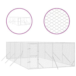 vidaXL Outdoor Dog Kennel Pet Cage Dog House Pet Crate Silver Galvanised Steel - 4 x 8 x 2 m