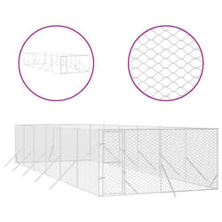 vidaXL Outdoor Dog Kennel Pet Cage Dog House Pet Crate Silver Galvanised Steel - 4 x 12 x 2 m