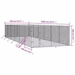 vidaXL Outdoor Dog Kennel Pet Cage Dog House Pet Crate Silver Galvanised Steel - 4 x 12 x 2 m