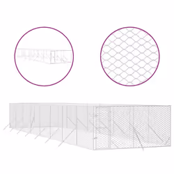vidaXL Outdoor Dog Kennel Pet Cage Dog House Pet Crate Silver Galvanised Steel - 4 x 16 x 2 m