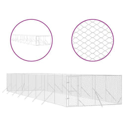 vidaXL Outdoor Dog Kennel Pet Cage Dog House Pet Crate Silver Galvanised Steel - 4 x 16 x 2 m