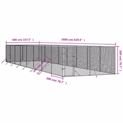 vidaXL Outdoor Dog Kennel Pet Cage Dog House Pet Crate Silver Galvanised Steel - 4 x 16 x 2 m