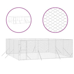 vidaXL Outdoor Dog Kennel Pet Cage Dog House Pet Crate Silver Galvanised Steel - 6 x 6 x 2 m
