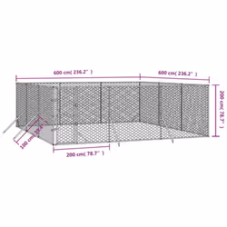 vidaXL Outdoor Dog Kennel Pet Cage Dog House Pet Crate Silver Galvanised Steel - 6 x 6 x 2 m