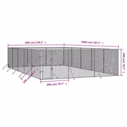 vidaXL Outdoor Dog Kennel Pet Cage Dog House Pet Crate Silver Galvanised Steel - 6 x 10 x 2 m