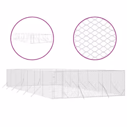 vidaXL Outdoor Dog Kennel Pet Cage Dog House Pet Crate Silver Galvanised Steel - 6 x 14 x 2 m