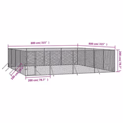vidaXL Outdoor Dog Kennel Pet Cage Dog House Pet Crate Silver Galvanised Steel - 8 x 8 x 2 m - Additional view 3