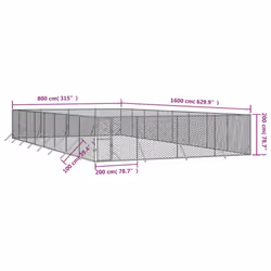 vidaXL Outdoor Dog Kennel Pet Cage Dog House Pet Crate Silver Galvanised Steel - 8 x 16 x 2 m