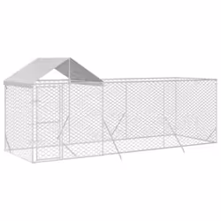 vidaXL Outdoor Dog Kennel Dog House Crate with Roof Silver Galvanised Steel - 6 x 2 x 2.5 m - Additional view 2