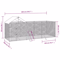 vidaXL Outdoor Dog Kennel Dog House Crate with Roof Silver Galvanised Steel - 6 x 2 x 2.5 m - Additional view 3