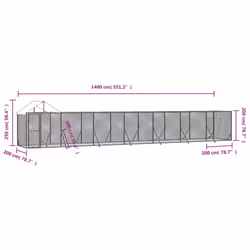 vidaXL Outdoor Dog Kennel Dog House Crate with Roof Silver Galvanised Steel - 14 x 2 x 2.5 m - Additional view 3