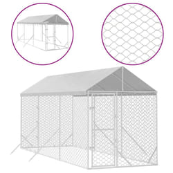 vidaXL Outdoor Dog Kennel Dog House with Roof Dog Cage Silver Galvanised Steel - 2 x 6 x 2.5 m