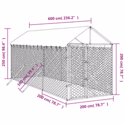 vidaXL Outdoor Dog Kennel Dog House with Roof Dog Cage Silver Galvanised Steel - 2 x 6 x 2.5 m