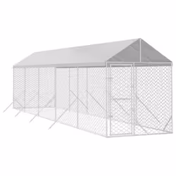 vidaXL Outdoor Dog Kennel Dog House with Roof Dog Cage Silver Galvanised Steel - 2 x 10 x 2.5 m - Additional view 2