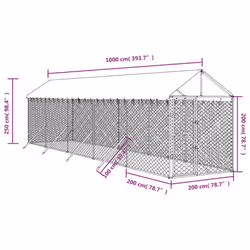 vidaXL Outdoor Dog Kennel Dog House with Roof Dog Cage Silver Galvanised Steel - 2 x 10 x 2.5 m - Additional view 3