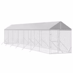 vidaXL Outdoor Dog Kennel Dog House with Roof Dog Cage Silver Galvanised Steel - 2 x 14 x 2.5 m - Additional view 2