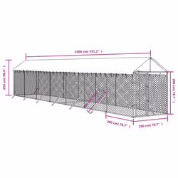 vidaXL Outdoor Dog Kennel Dog House with Roof Dog Cage Silver Galvanised Steel - 2 x 14 x 2.5 m - Additional view 3