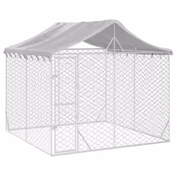 vidaXL Outdoor Dog Kennel Dog House with Roof Dog Cage Silver Galvanised Steel - 3 x 3 x 2.5 m - Additional view 2