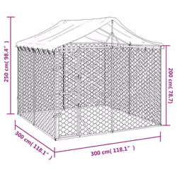vidaXL Outdoor Dog Kennel Dog House with Roof Dog Cage Silver Galvanised Steel - 3 x 3 x 2.5 m - Additional view 3