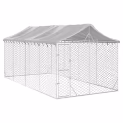 vidaXL Outdoor Dog Kennel Dog House with Roof Dog Cage Silver Galvanised Steel - 3 x 6 x 2.5 m - Additional view 2