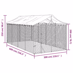 vidaXL Outdoor Dog Kennel Dog House with Roof Dog Cage Silver Galvanised Steel - 3 x 6 x 2.5 m - Additional view 3