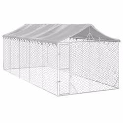 vidaXL Outdoor Dog Kennel Dog House with Roof Dog Cage Silver Galvanised Steel - 3 x 7.5 x 2.5 m - Additional view 2