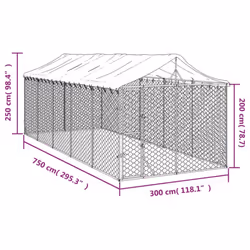 vidaXL Outdoor Dog Kennel Dog House with Roof Dog Cage Silver Galvanised Steel - 3 x 7.5 x 2.5 m - Additional view 3