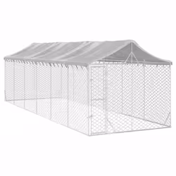 vidaXL Outdoor Dog Kennel Dog House with Roof Dog Cage Silver Galvanised Steel - 3 x 9 x 2.5 m - Additional view 2