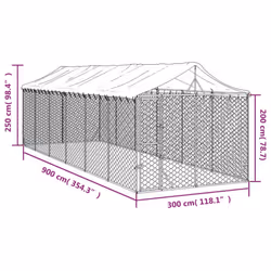 vidaXL Outdoor Dog Kennel Dog House with Roof Dog Cage Silver Galvanised Steel - 3 x 9 x 2.5 m - Additional view 3