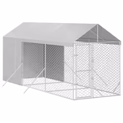 vidaXL Outdoor Dog Kennel Dog House with Roof Dog Cage Silver Galvanised Steel - 2 x 6 x 2.5 m - Additional view 2