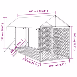 vidaXL Outdoor Dog Kennel Dog House with Roof Dog Cage Silver Galvanised Steel - 2 x 6 x 2.5 m - Additional view 3