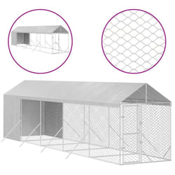 vidaXL Outdoor Dog Kennel Dog House with Roof Dog Cage Silver Galvanised Steel - 2 x 10 x 2.5 m