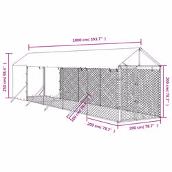 vidaXL Outdoor Dog Kennel Dog House with Roof Dog Cage Silver Galvanised Steel - 2 x 10 x 2.5 m